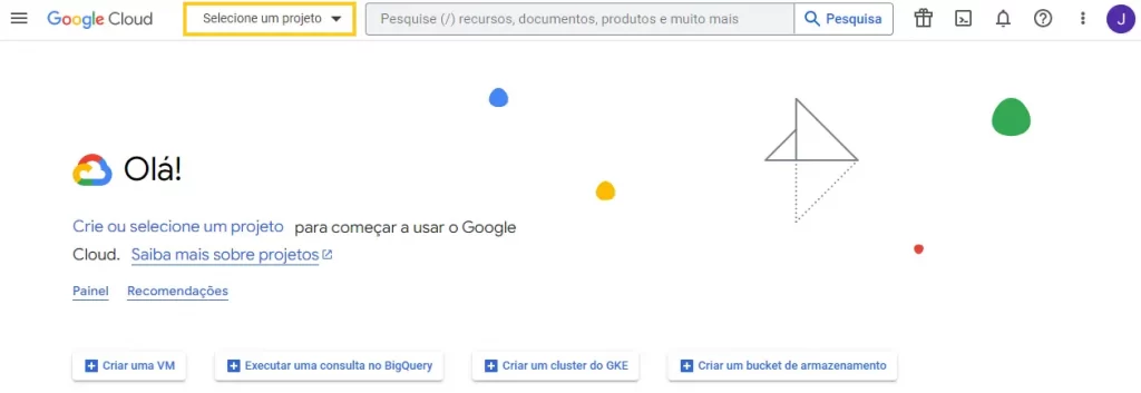 Selecione um projeto Google Cloud Plataform