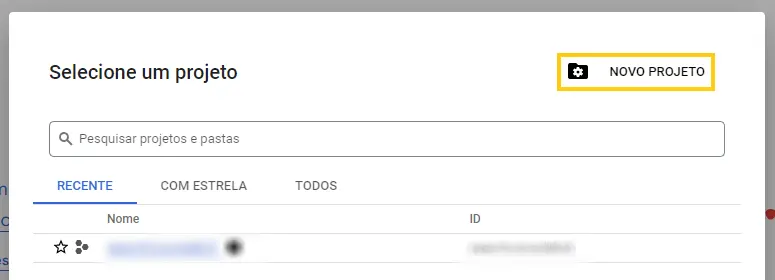 Novo Projeto Google Cloud