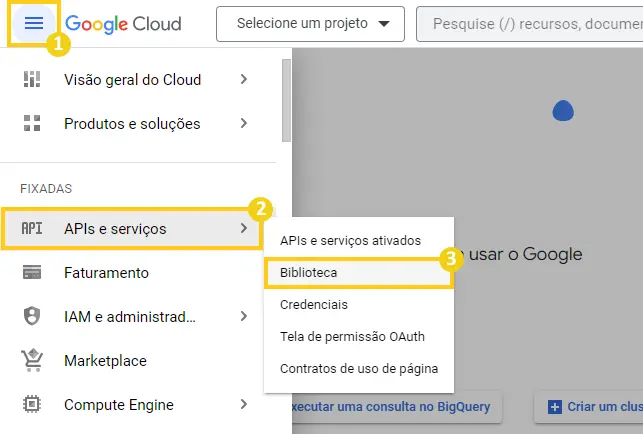 Configurações > APIs e serviços > Biblioteca