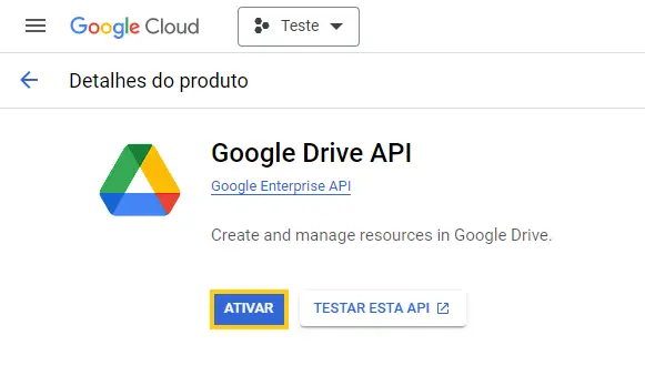 Ativar Google Drive API