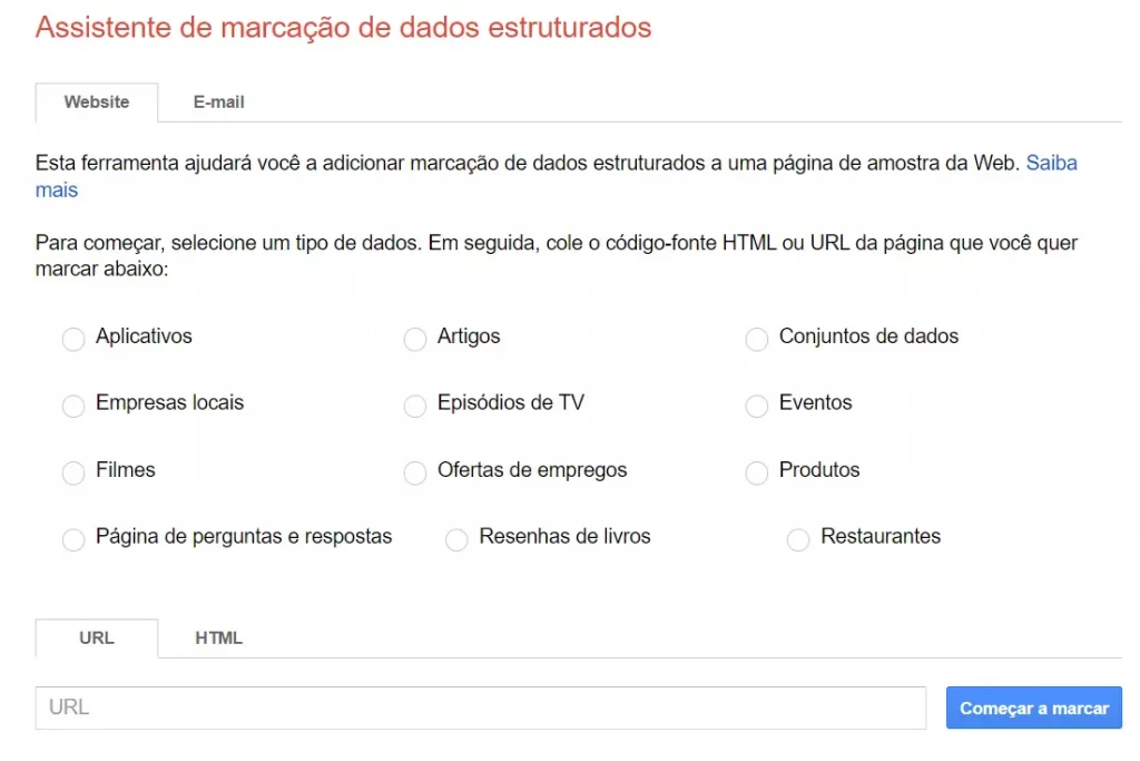 Assistente de marcação de dados estruturados