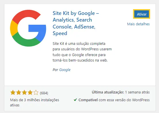 Ativar google site kit