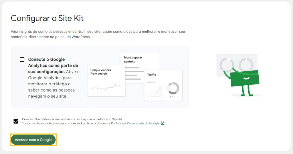 Acessar com o Google Site kit