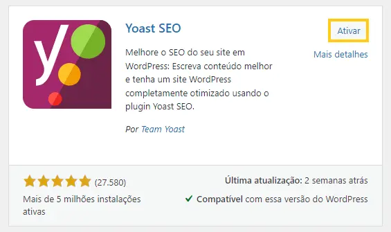 Ativar plugin Yoast no WordPress