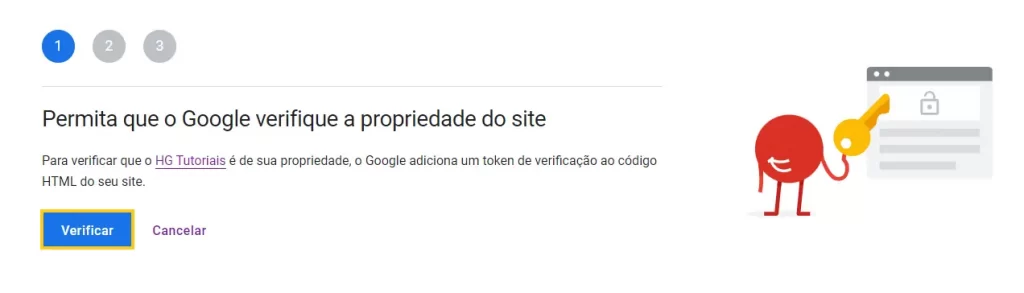 permitir que o Google Verifique a propriedade do site verificar