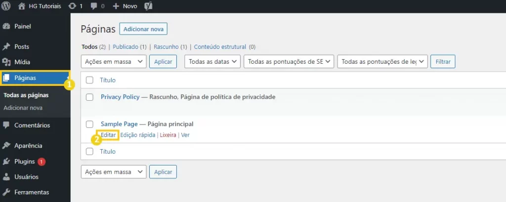 Editar página WordPress