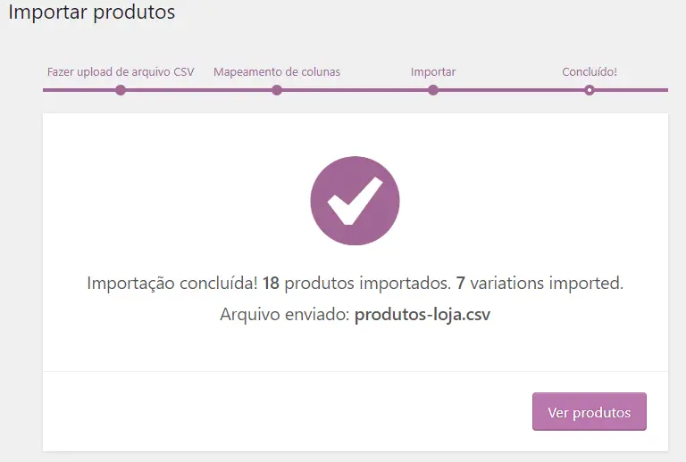 Importação concluída com sucesso!