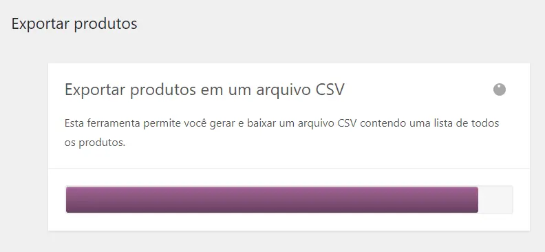 Tela de loading para geração de arquivo .csv com o conteúdo da lista de produtos