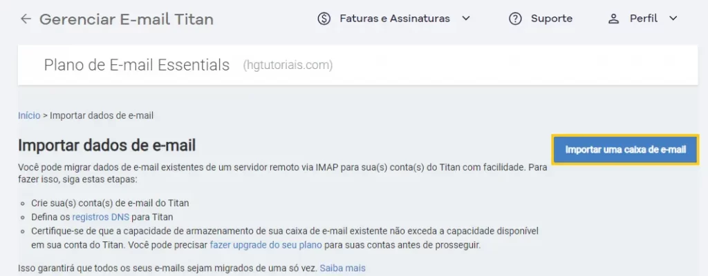 Importar uma caixa de e-mail para o Titan