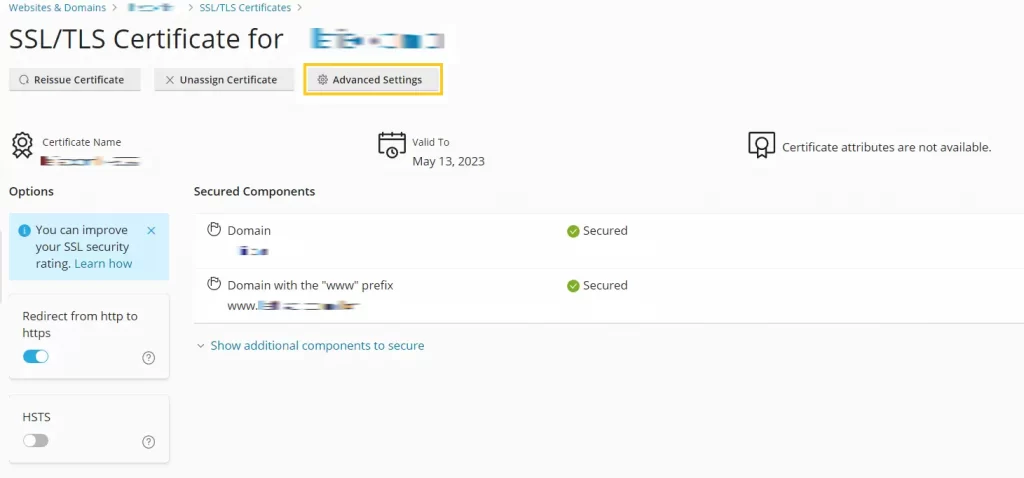 Advanced Settings no SSL