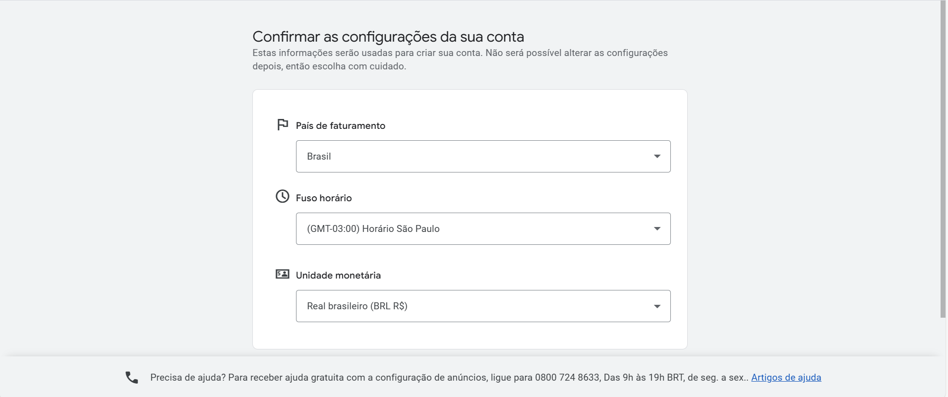 informações da conta