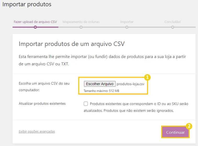 p&aacute;gina para escolher arquivo