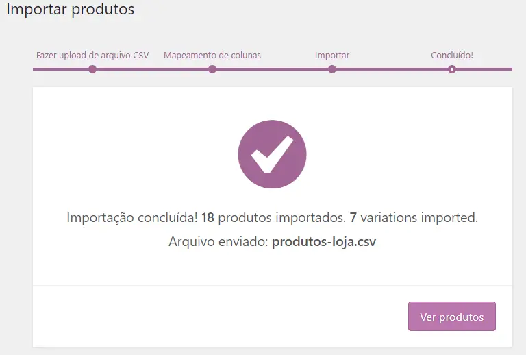janela confirmando a importa&ccedil;&atilde;o de produtos