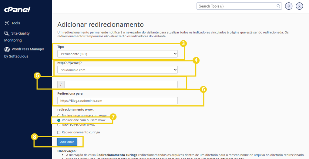 adicionar redirecionamento