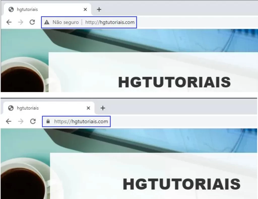 Captura do HGTutoriais mostrando http e https na barra do navegador, destacando conexão segura