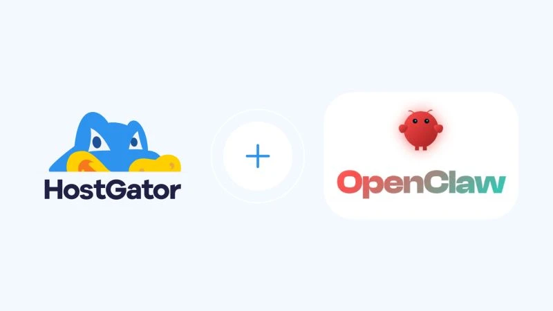 Logos das empresas HostGator e OpenClaw, representando parceria entre plataforma de hospedagem de sites e seguran&ccedil;a digital.