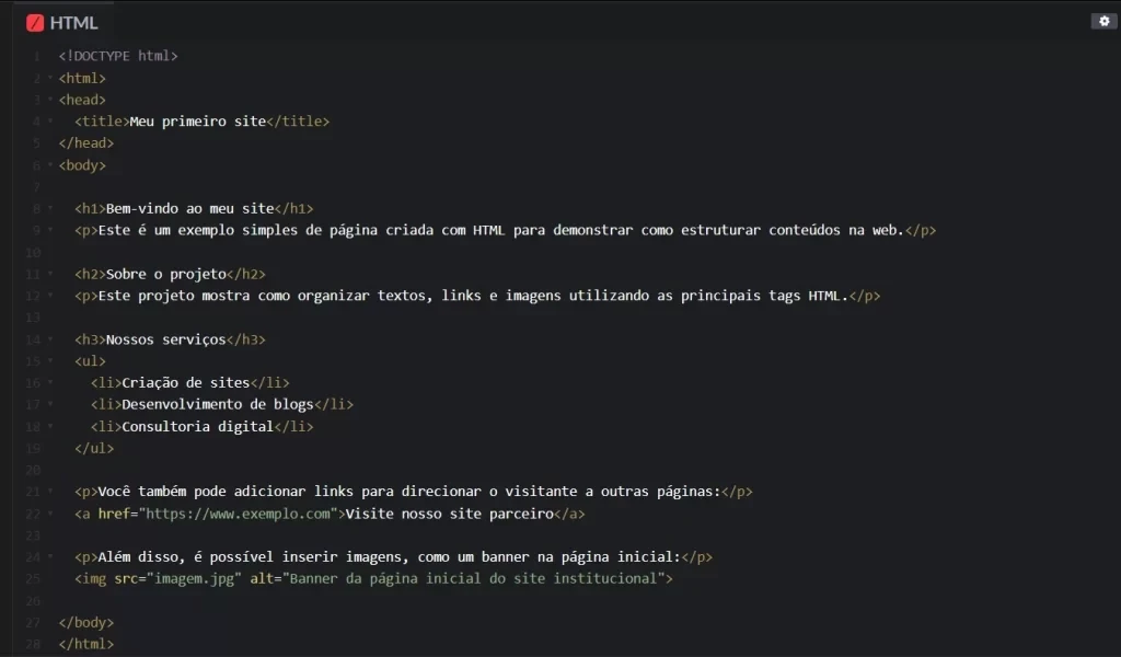 Banner da p&aacute;gina inicial do site institucional sobre criar sites, desenvolvimento de blogs e consultoria digital.