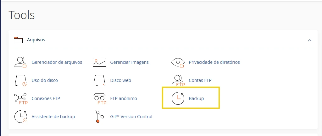 Imagem ilustrativa de uma opção de backup em painel de controle de hospedagem de sites