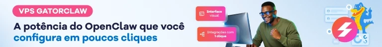 Imagem promocional do VPS GatorClaw destacando a pot&ecirc;ncia do OpenClaw, uma ferramenta f&aacute;cil de configurar em poucos cliques para melhorar seu desempenho digital.