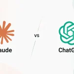 Imagem comparando Claude versus ChatGPT, com os logos estilizados dos serviços e o texto “vs” ao centro em fundo claro com formas decorativas suaves.