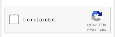 Imagem da verificação reCAPTCHA com caixa de seleção e aviso “I'm not a robot”, mostrando o botão de recarregar e opções de Privacidade e Termos.